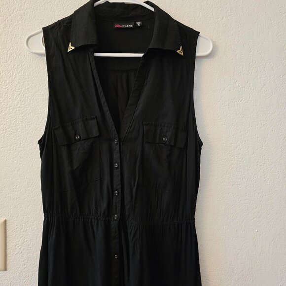 ULTRA FLIRT Black Dress Size XL Button Down Gold Collar Accents Sleeveless - Picture 3 of 9